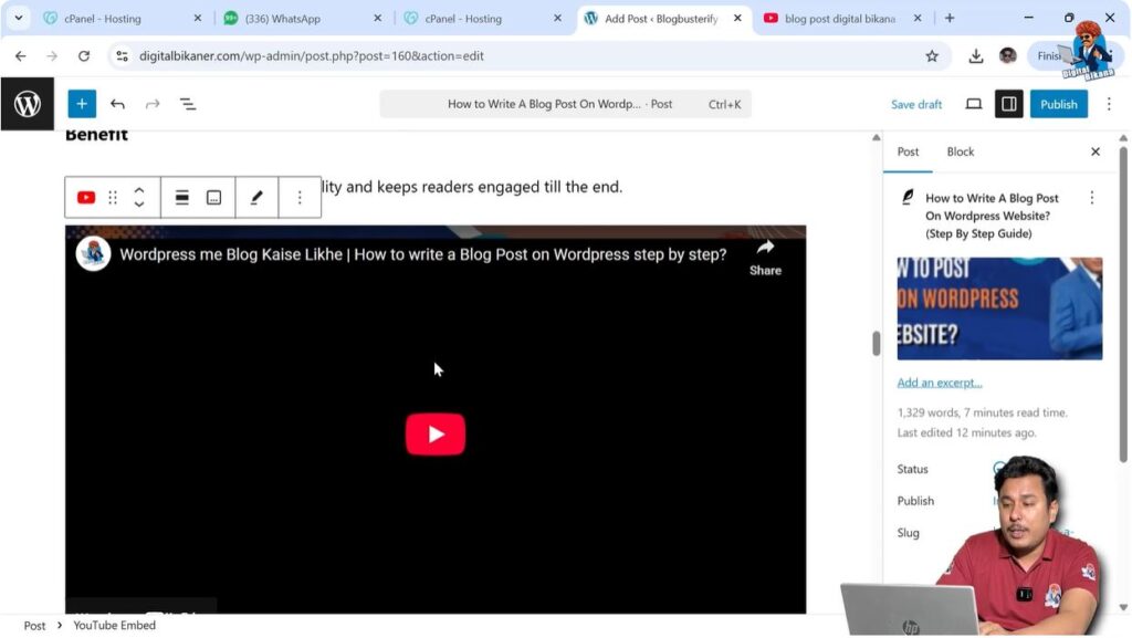Embedding YouTube video inside WordPress blog post