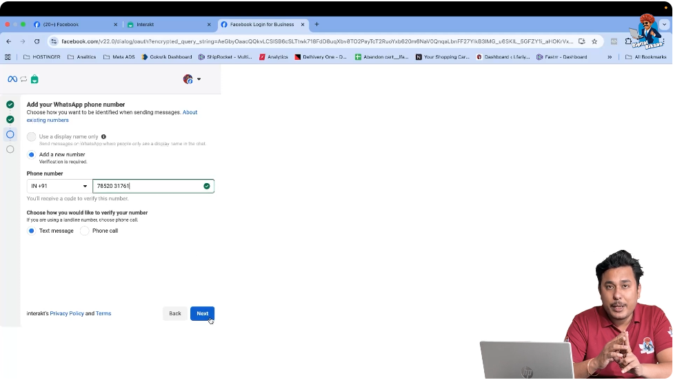 Adding a new mobile number for WhatsApp Business API connection in Interakt dashboard