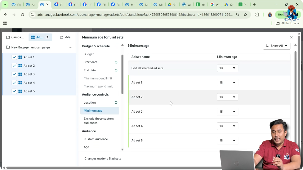 Changing age targeting for multiple ad sets in Meta Ads Manager