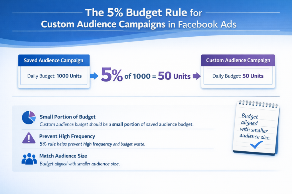 Setting 5 percent daily budget for custom audience Facebook ad campaign