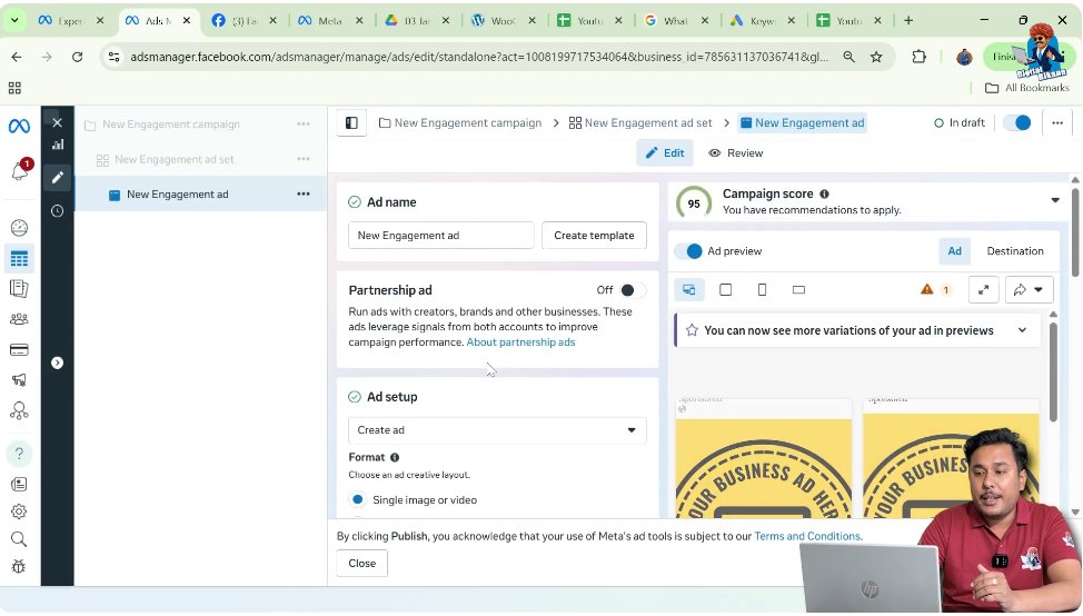 Reaching ad creative level in Facebook engagement ad campaign