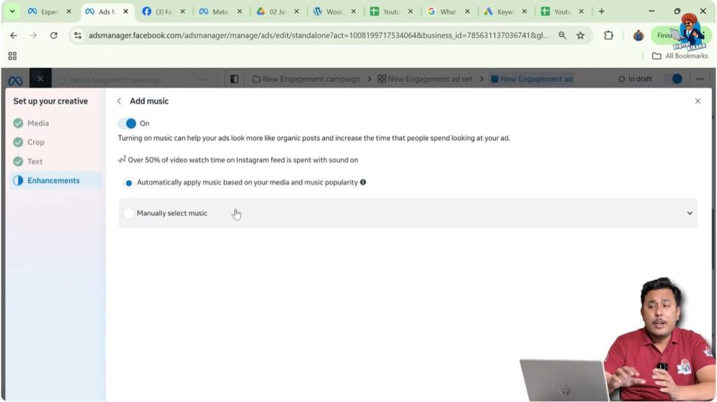 Automatically apply music based on media and popularity in Meta Ads