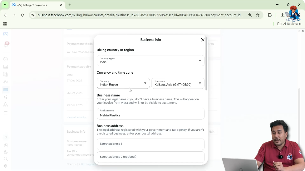 Select correct time zone while editing business information in ad account