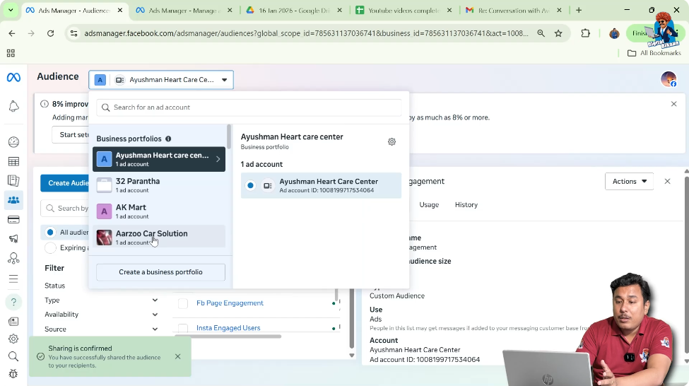 Change the ad account from the account dropdown.