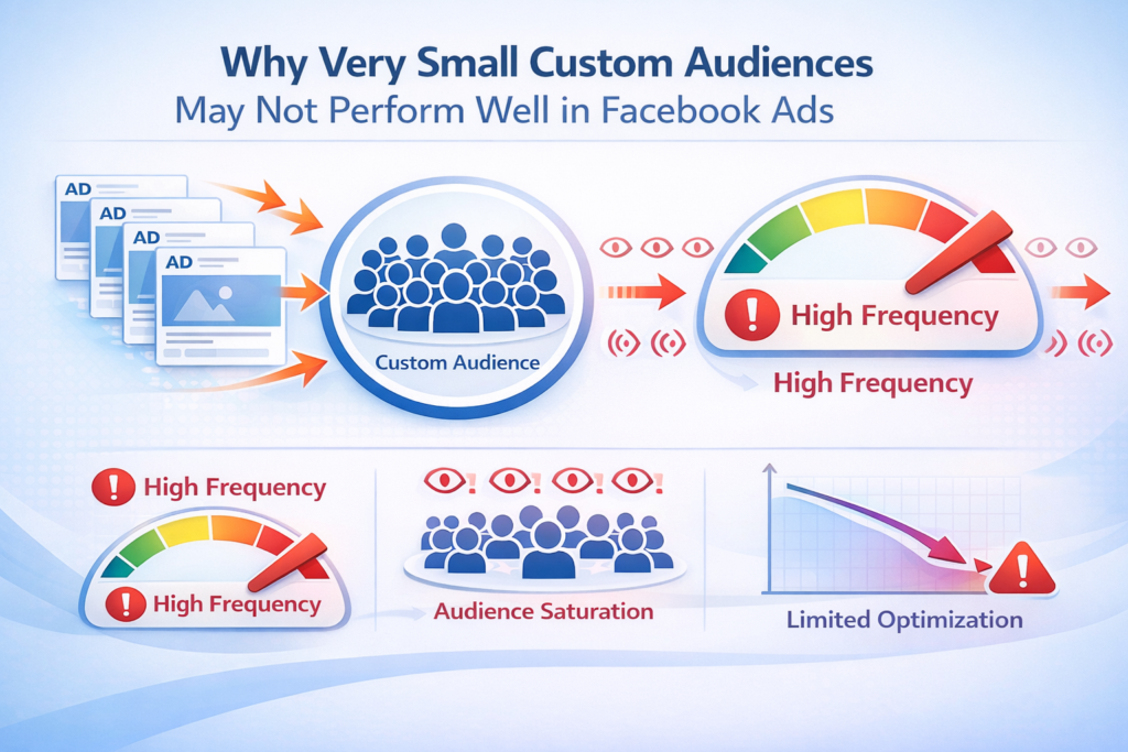 Facebook ad campaign targeting small custom audience of 50 to 100 users