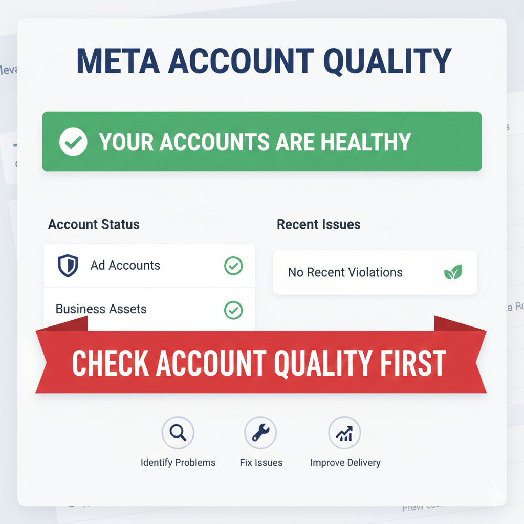 Meta account quality section showing ad account issues