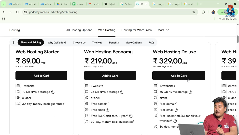 Web hosting deluxe plan selected for beginner website setup