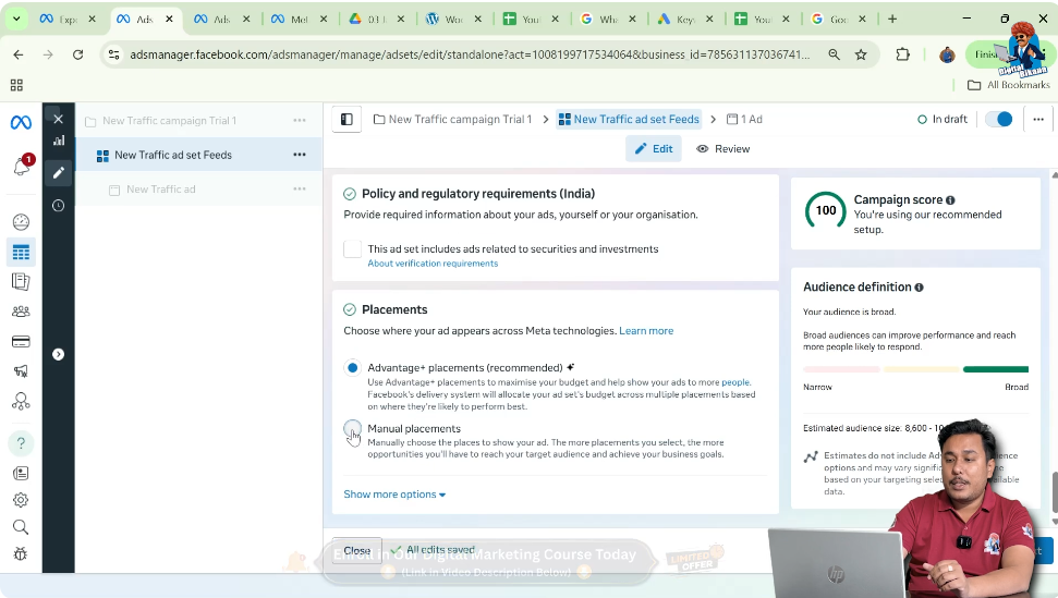 Selecting manual placements for call ads in Meta Ads Manager