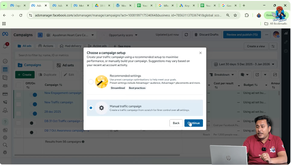 Choosing manual traffic campaign instead of Advantage Plus in Meta Ads Manager
