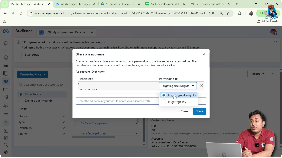 Selecting permission type while sharing Facebook custom audience