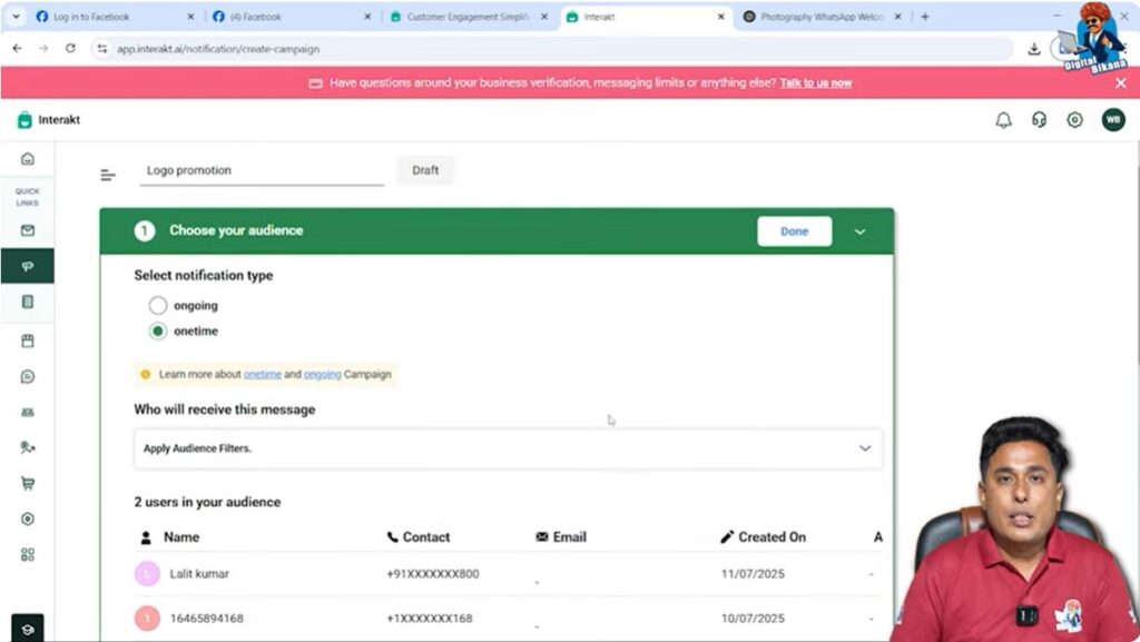 Selecting audience with tags in Interakt for WhatsApp Business API campaign targeting