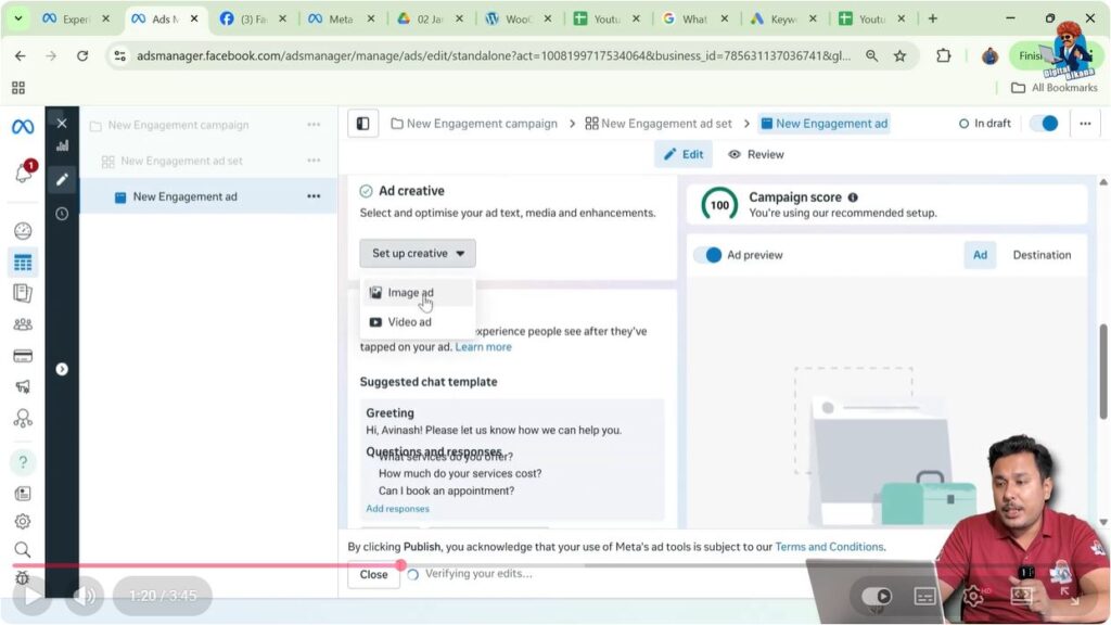 Selecting image ad format in Meta Ads Manager to use music