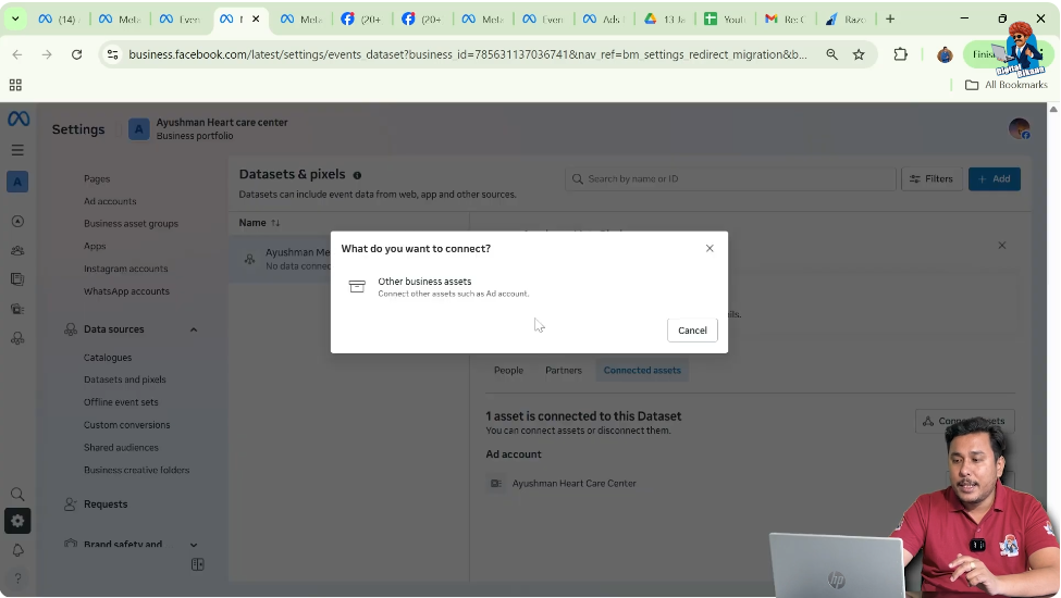 Click on connect assets to add Facebook ad account to Meta Pixel