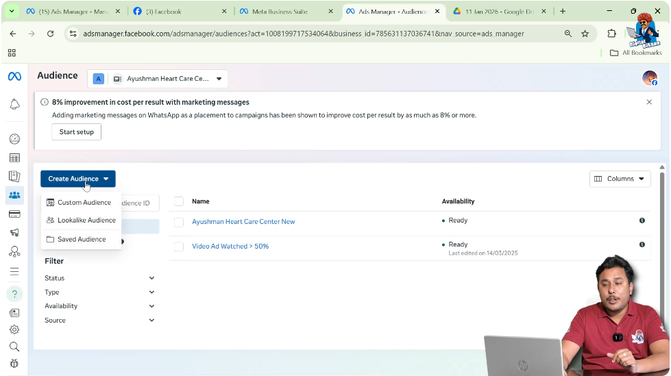 Creating a new audience inside Meta Ads Manager