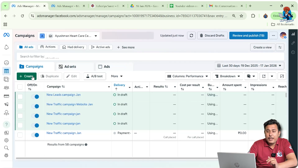 Click on Create to start a new campaign