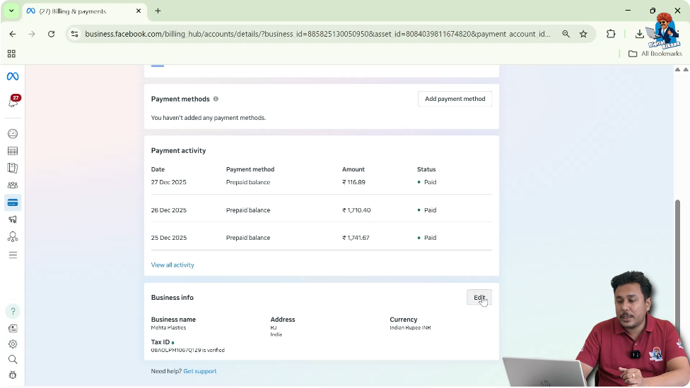 Click Edit button in Business Info to change time zone and currency