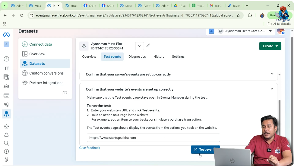Click on Test Events button to send test traffic to your website
