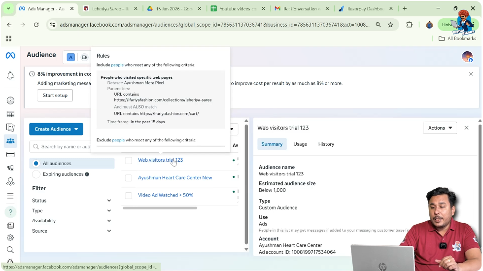 Click on the custom audience to select it for deletion in Ads Manager
