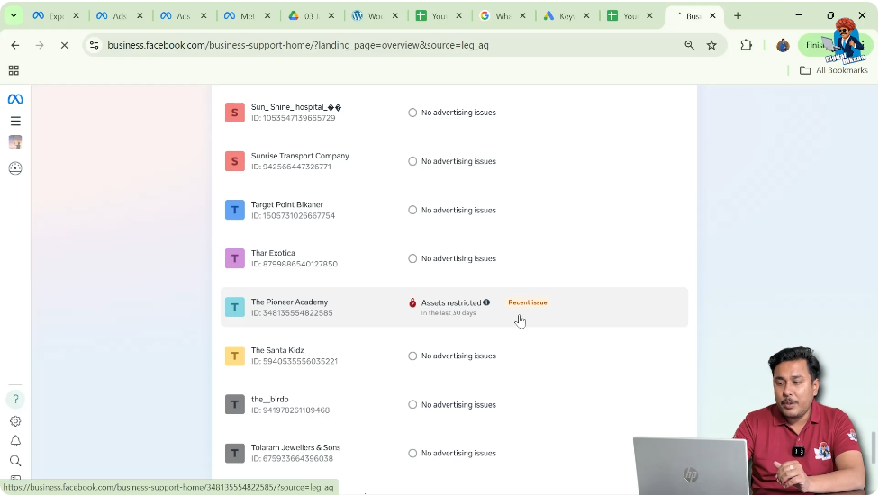 Viewing restricted ad account details in Meta account quality dashboard