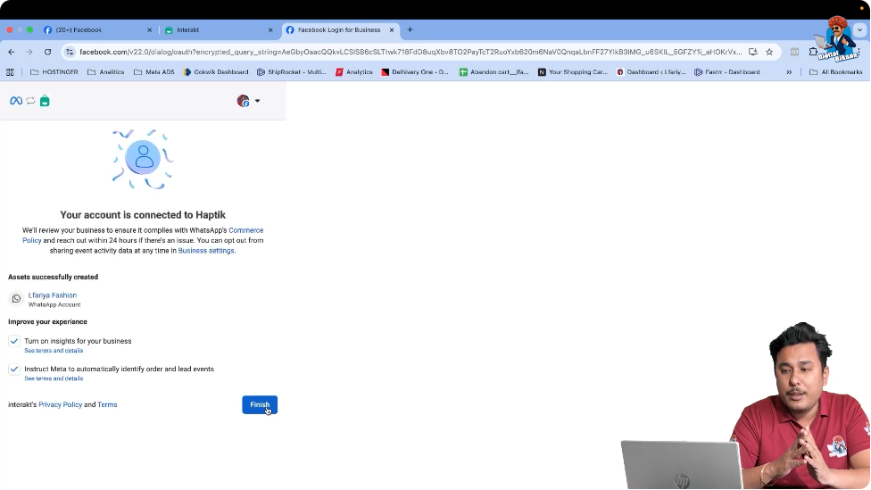 Finishing WhatsApp Business API number connection process in Interakt platform