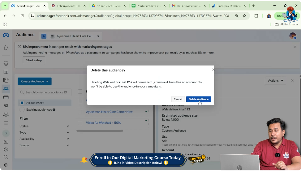 Confirm delete audience to permanently remove custom audience from Ads Manager
