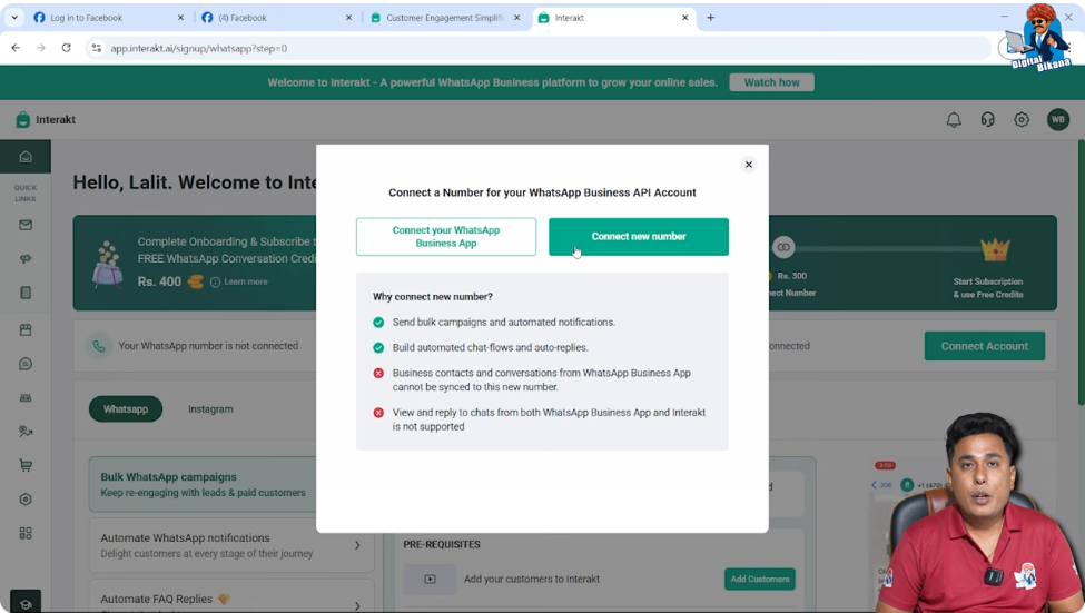 Connecting WhatsApp number for WhatsApp API using Interakt platform