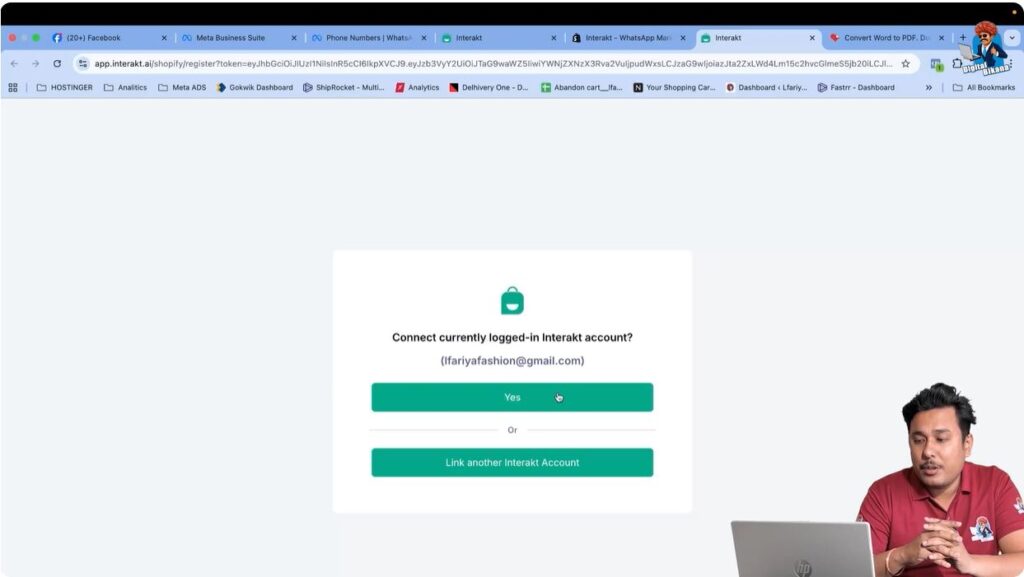 Connect logged-in Interakt account with Shopify store during WhatsApp Business API setup