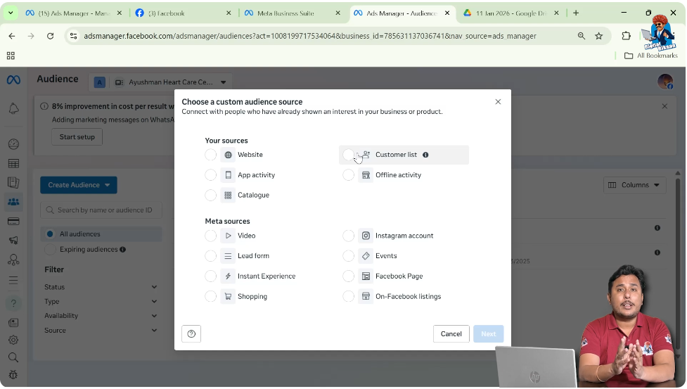 Uploading customer list CSV to create custom audience in Facebook Ads