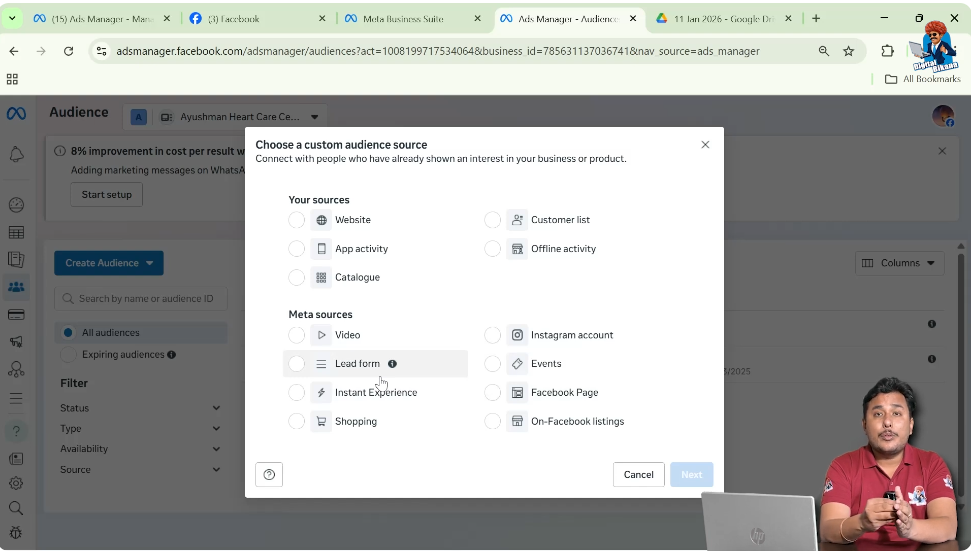 Creating custom audience from lead form interactions in Facebook Ads