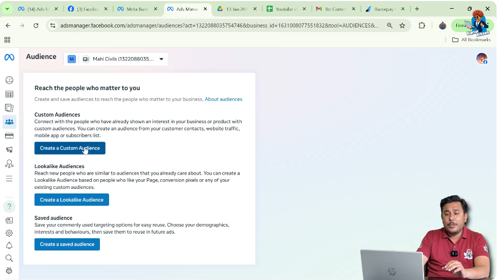 Create custom audience in Facebook Ads Manager to use website visitors as ad targeting