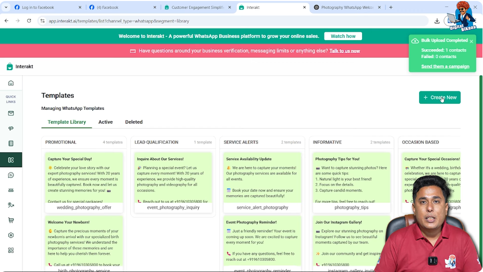 Create new marketing template in WhatsApp Business API using Interakt dashboard
