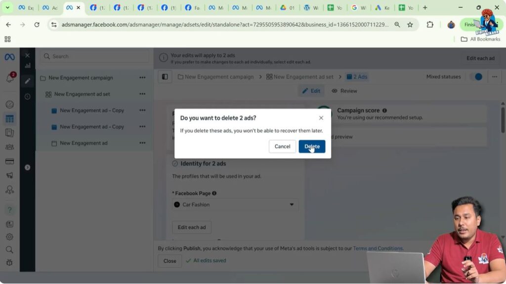 Deleting multiple ad creatives together in Meta Ads Manager