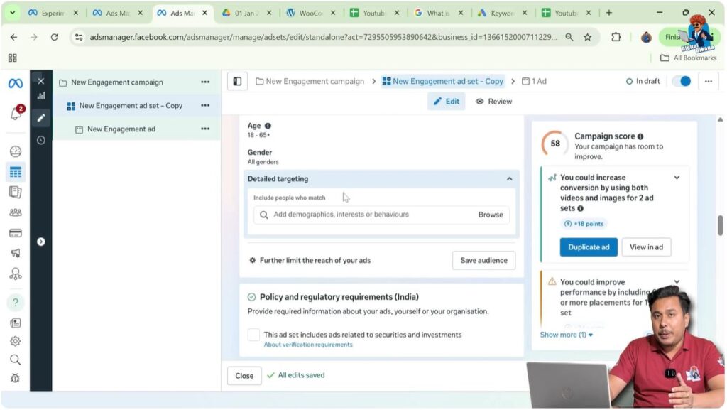 Detailed targeting options in Meta Ads Manager showing demographics interests and behaviors