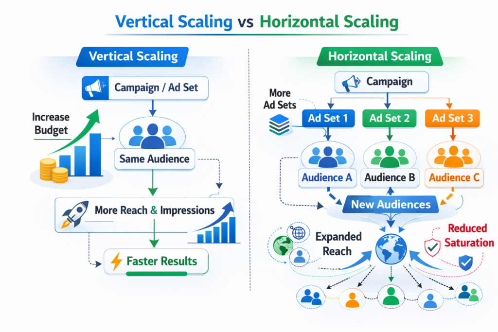 Difference between vertical and horizontal scaling in Facebook ads