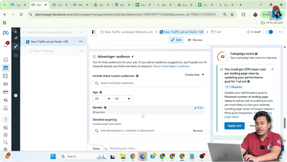 Editing age and gender targeting for website traffic ads