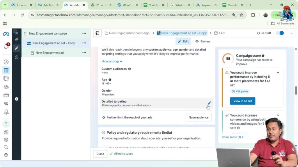 Edit icon used to open detailed targeting in Meta Ads Manager