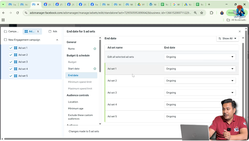 Setting different end dates for multiple ad sets in Meta Ads Manager