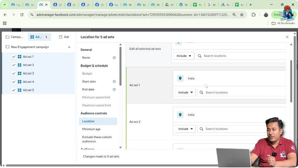 Editing location targeting and radius for multiple ad sets in Meta Ads Manager