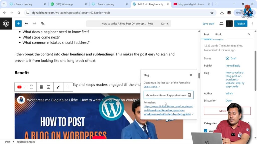 Editing permalink slug for WordPress blog post SEO