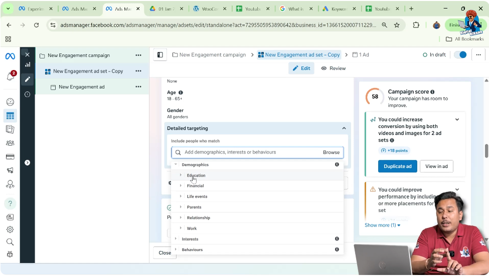 Education level targeting filters in demographic based targeting Meta Ads