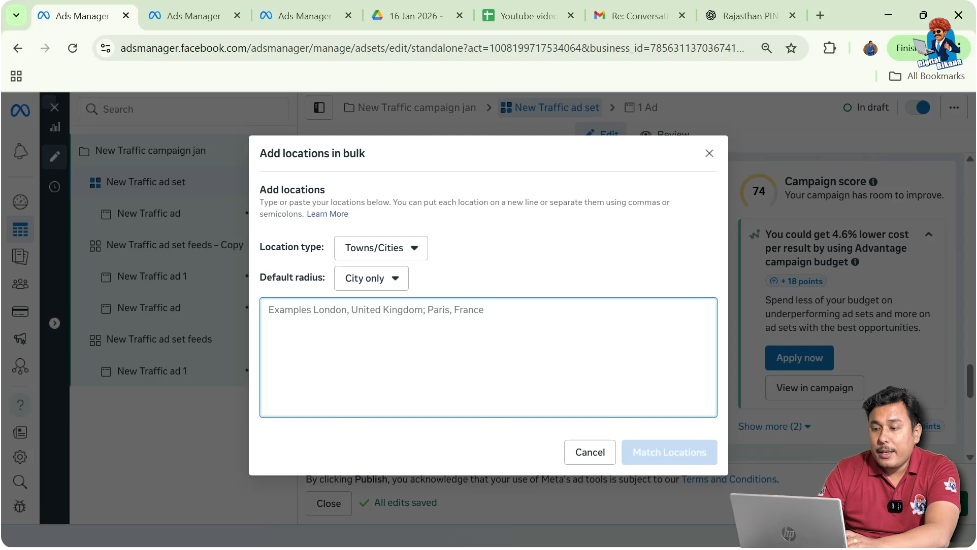 Entering multiple cities with country name separated by semicolon in bulk format