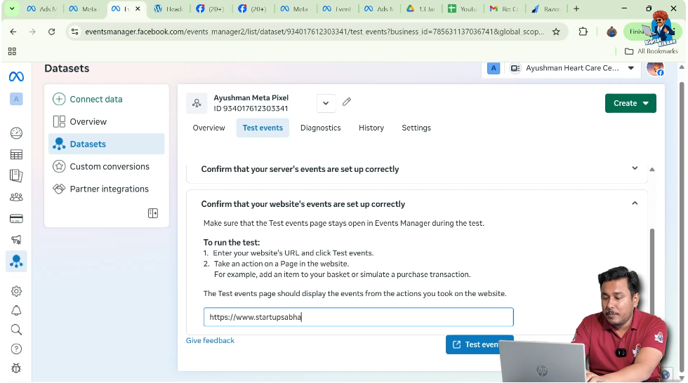 Enter website domain name in Test Events to send test traffic for Facebook Pixel
