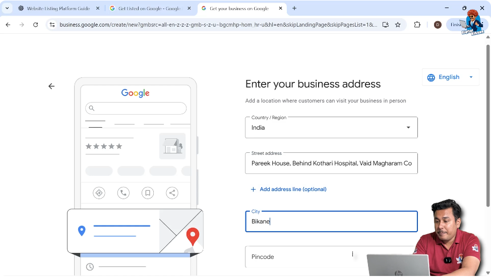 Adding complete business address for Google My Business listing verification