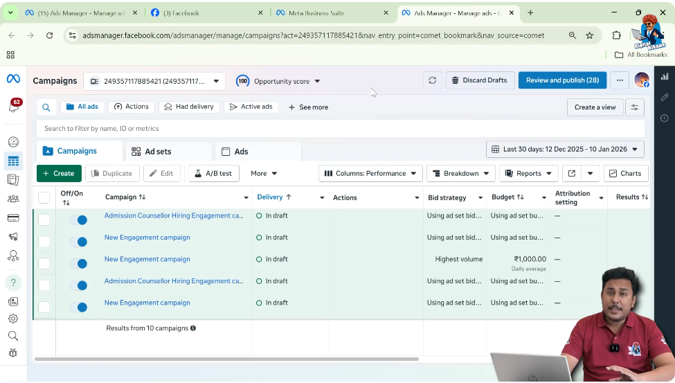Facebook Ads Manager platform used for running ads on Facebook and Instagram