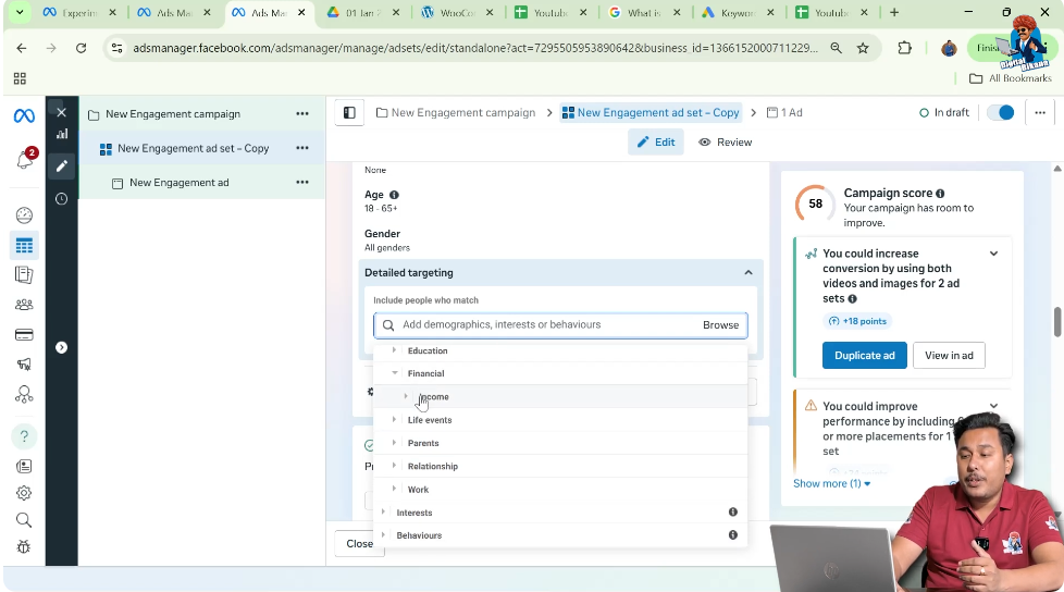 Household income demographic targeting filters in Meta Ads Manager