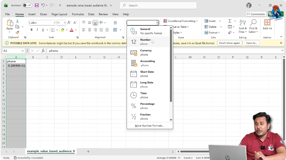Convert exponential mobile number format to number format in Excel CSV file