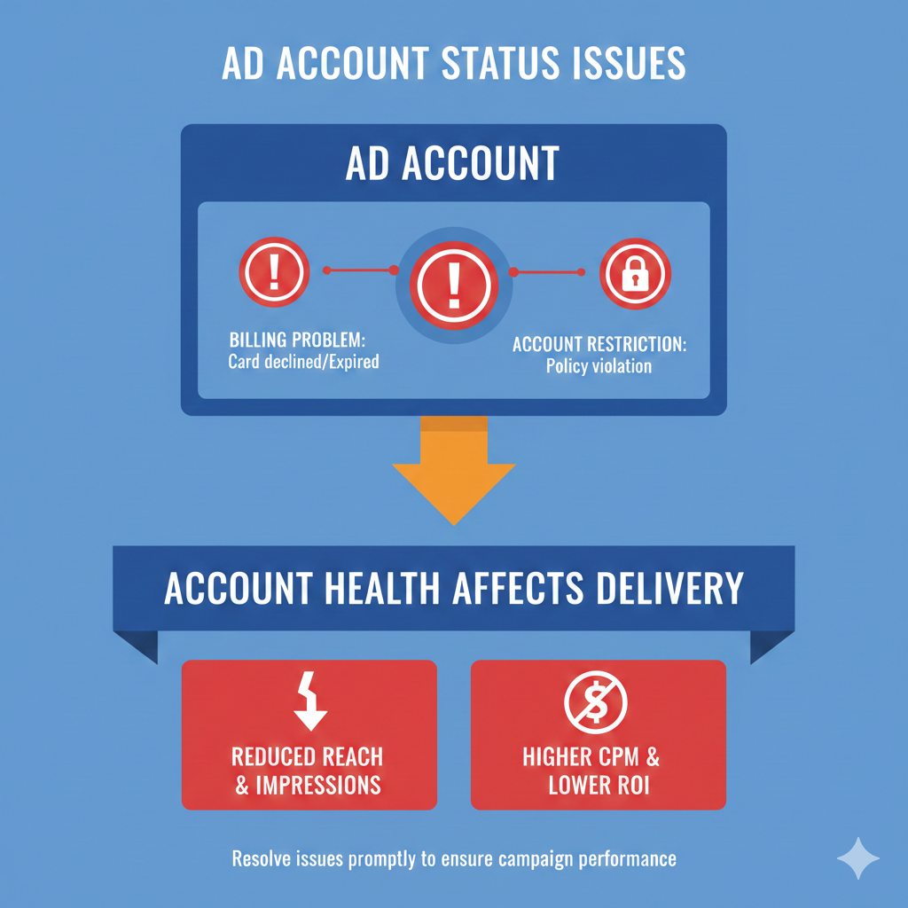 Facebook ad account billing or restriction issue affecting ad delivery