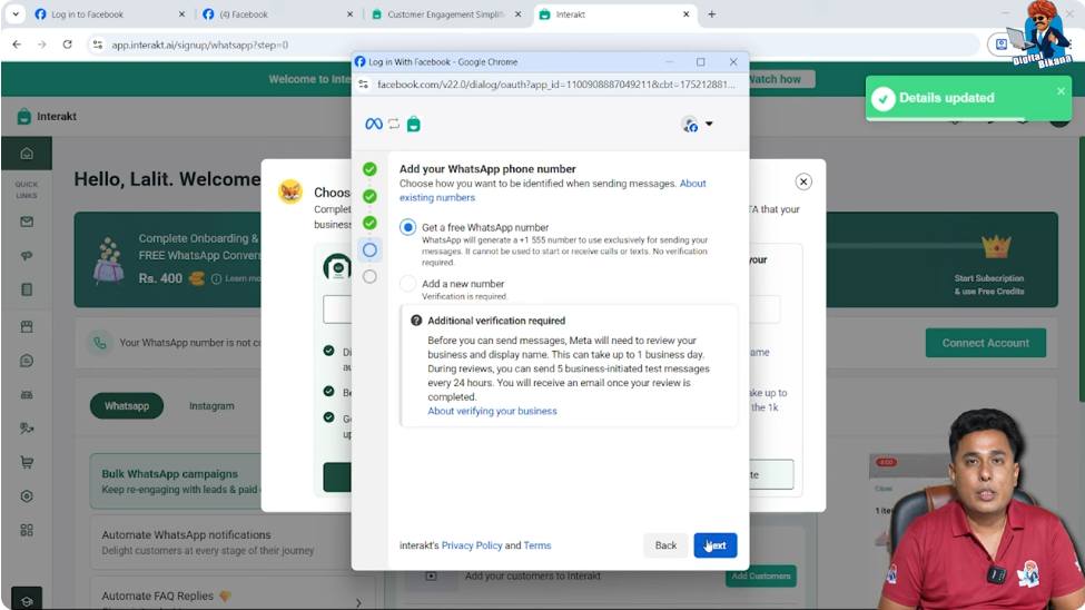 Getting free virtual WhatsApp number for WhatsApp API setup