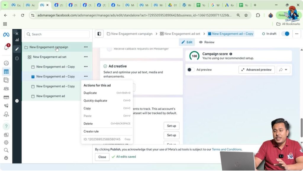Viewing ad campaign level inside Meta Ads Manager