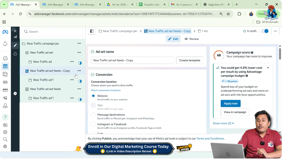 Opening ad level inside ad set to create another ad copy
